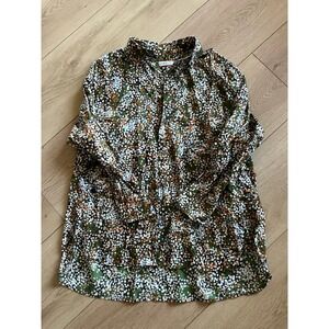6397 Green Multi Dot Print Button‎ Up Shirt XS Long Sleeve
